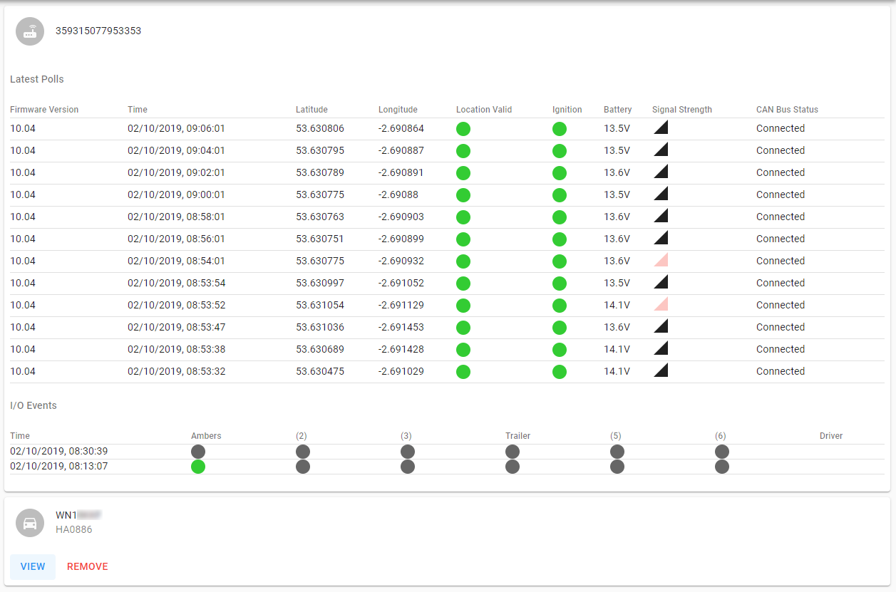 Latest polls and IO events for telematics box